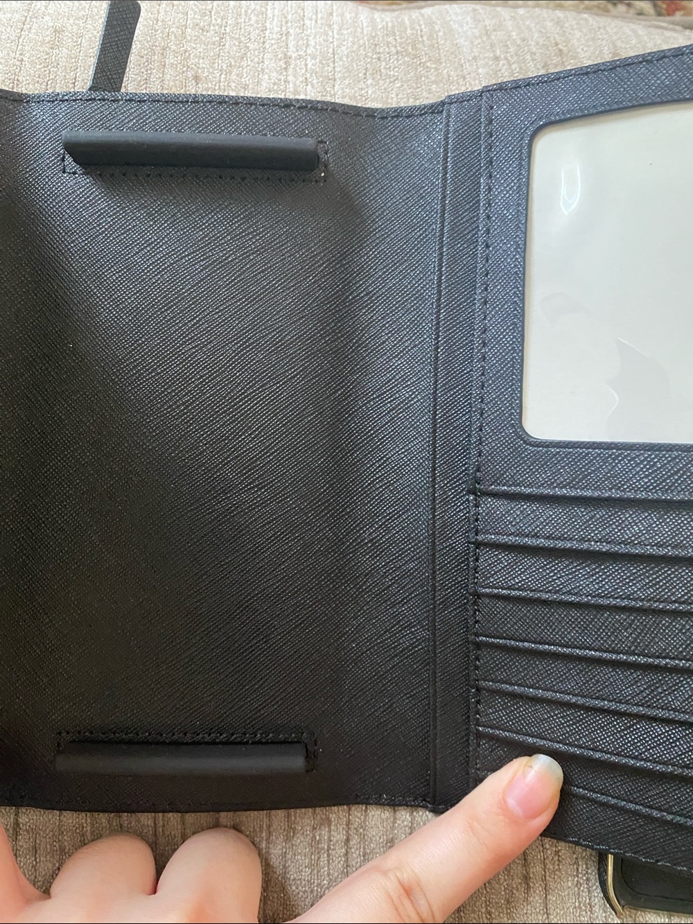kate spade Black Saffiano Leather Fold Wallet with Gold Logo Plus Phone Case - Picture 8 of 15